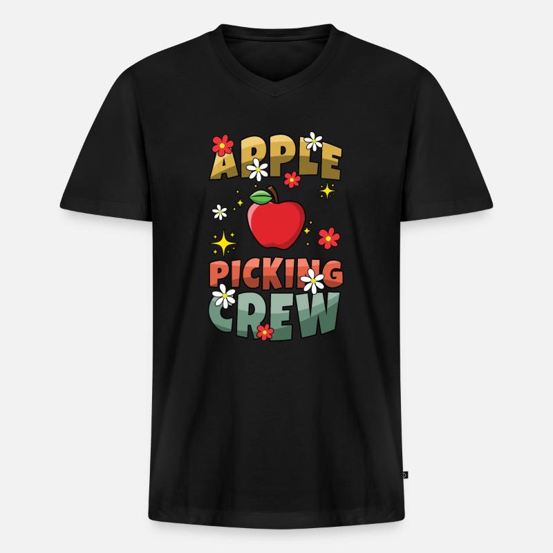 Apfelpflückmannschaft Apfelpflücker Apfelsaison Retro - Männer Premium Bio T-Shirt mit V-Ausschnitt - Schwarz