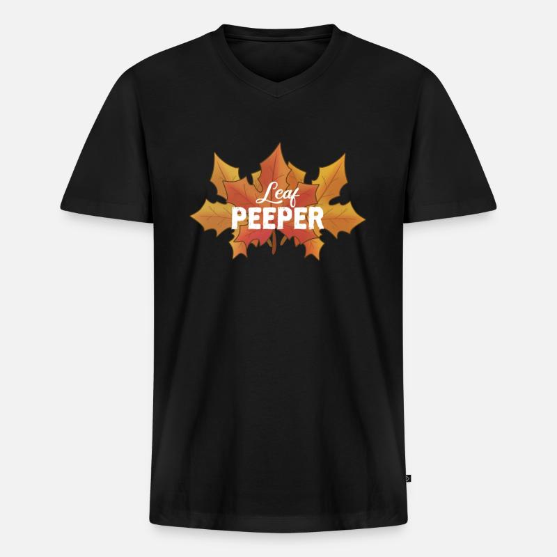 Blatt-Peeper Ahorn-Laub Blatt-Peeping - Männer Premium Bio T-Shirt mit V-Ausschnitt - Schwarz