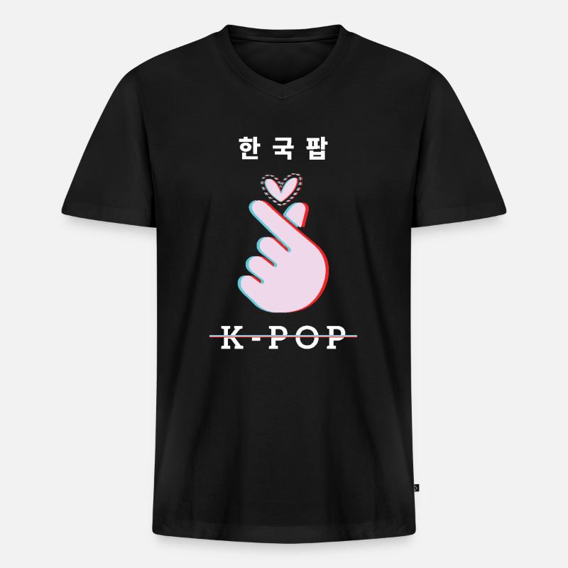K-Pop Liebe Zeichen Hand Geste - Männer Premium Bio T-Shirt mit V-Ausschnitt - Schwarz