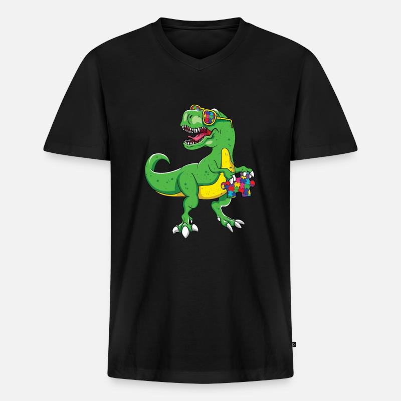 Autismus Dinosaurier Puzzle Cool - Männer Premium Bio T-Shirt mit V-Ausschnitt - Schwarz