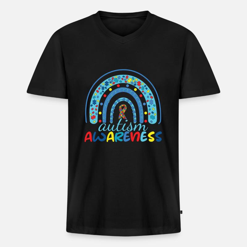 Autismus Bewusstsein Regenbogen Puzzle - Männer Premium Bio T-Shirt mit V-Ausschnitt - Schwarz