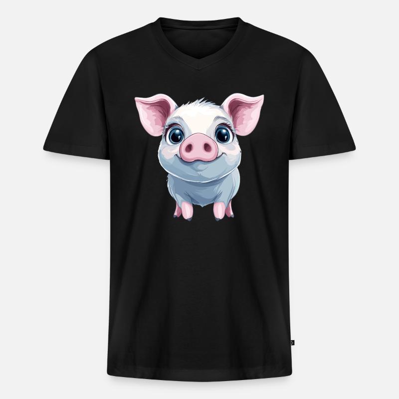 Glückliches rosa Schweinchen - Männer Premium Bio T-Shirt mit V-Ausschnitt - Schwarz