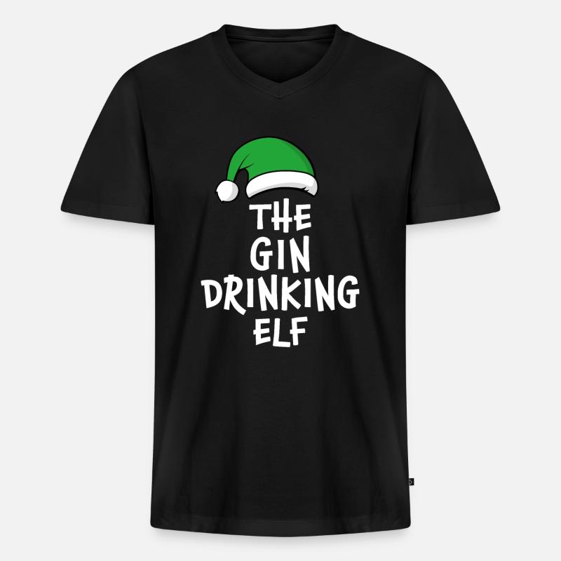 Der Gin Trinkelf - Männer Premium Bio T-Shirt mit V-Ausschnitt - Schwarz