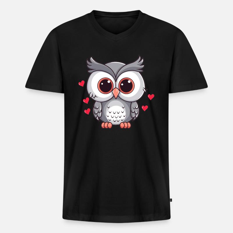 Verliebte Eule mit Herzchen - Männer Premium Bio T-Shirt mit V-Ausschnitt - Schwarz