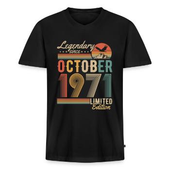 Oktober 1971 Jahrgang Vintage Geburtstag Retro - Männer Premium Bio T-Shirt mit V-Ausschnitt - Schwarz - Vorne - Nico (187cm)