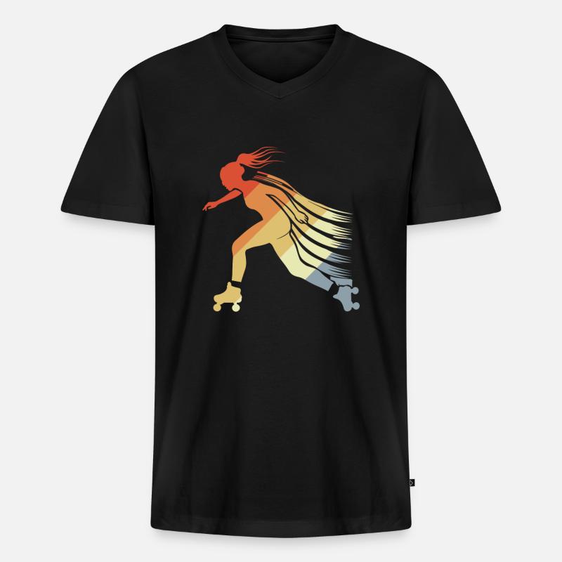 Roller Skating Mädchen - Männer Premium Bio T-Shirt mit V-Ausschnitt - Schwarz