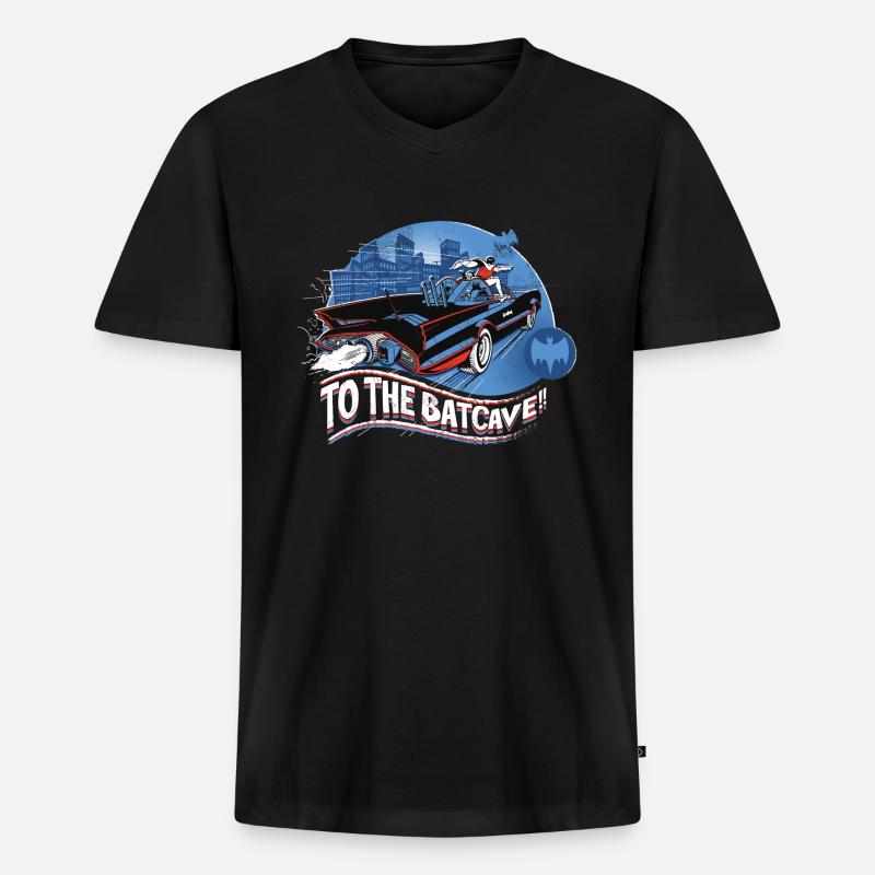 DC Comics Batman Robin Drive Batmobile Retro - Premium økologisk T-shirt med V-hals til mænd - sort