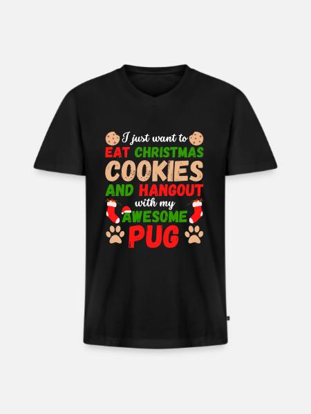 Weihnachten Mops Kekse - Männer Premium Bio T-Shirt mit V-Ausschnitt - Schwarz