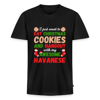 Christmas Havanese Biscuits - Men's Premium Organic T-shirt with V-neck - black - Front - Nico (187cm)