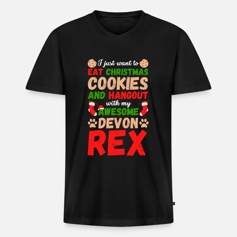 Weihnachten Katze Devon Rex Kekse - Männer Premium Bio T-Shirt mit V-Ausschnitt - Schwarz