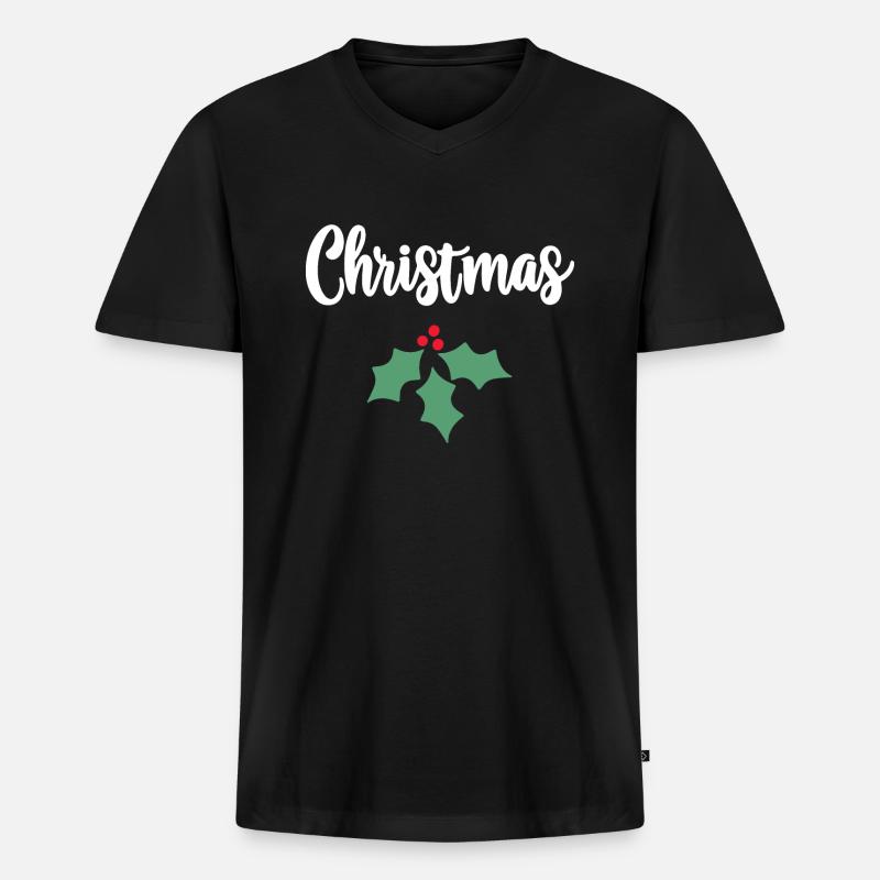 Weihnachts-Stechpalme - Männer Premium Bio T-Shirt mit V-Ausschnitt - Schwarz