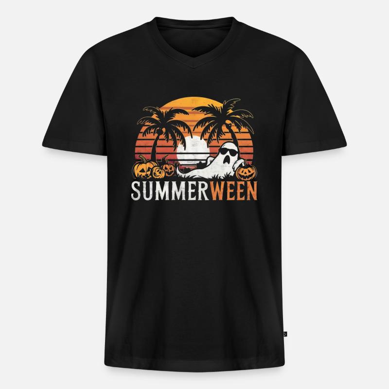 Summerween Geist - Männer Premium Bio T-Shirt mit V-Ausschnitt - Schwarz
