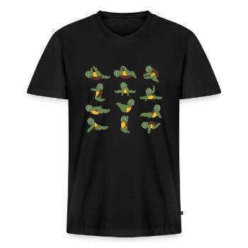 Turtles doing Yoga - yoga pillow yoga mat Gift - T-shirt encolure en V Premium bio Homme - noir - Devant - Nico (187cm)