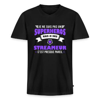 Streameur cadeau drôle région streaming twitch - T-shirt encolure en V Premium bio Homme - noir - Devant - Nico (187cm)