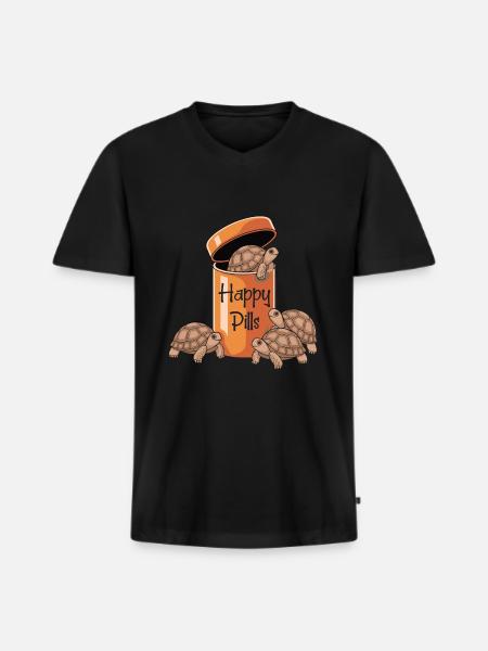 Shell-covered lucky pills!, Sulcata turtle - Men's Premium Organic T-shirt with V-neck - black