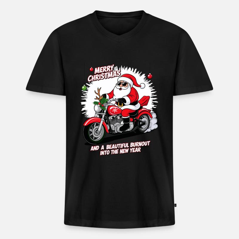 Rocker Weihnachtsmann - Männer Premium Bio T-Shirt mit V-Ausschnitt - Schwarz
