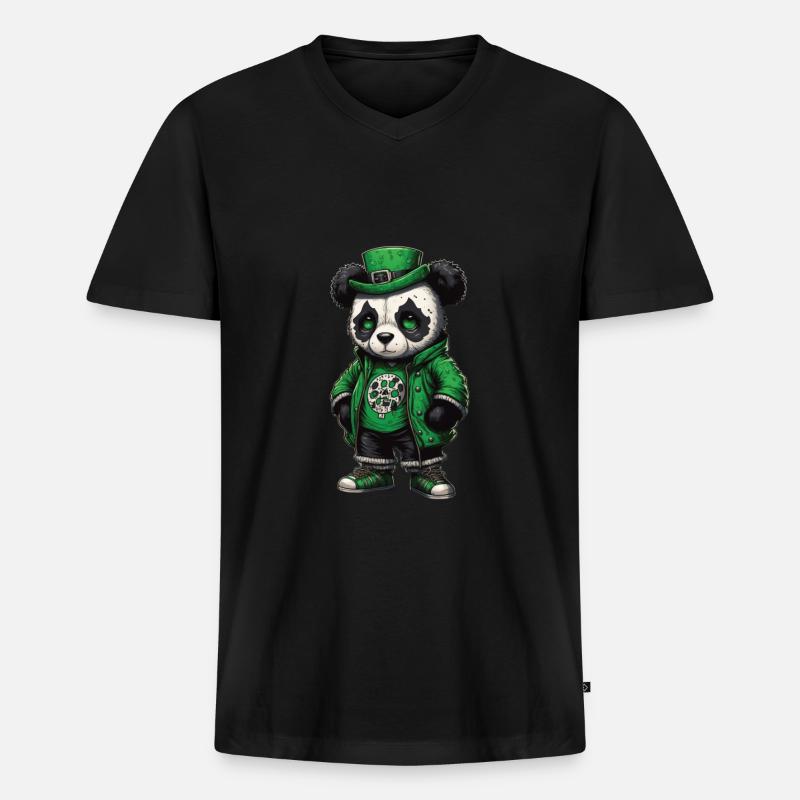 St. Patricks Day Motiv,PANDA - Männer Premium Bio T-Shirt mit V-Ausschnitt - Schwarz