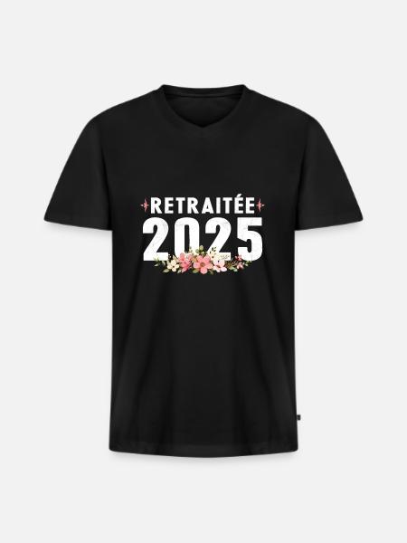Retraitée 2025 - T-shirt encolure en V Premium bio Homme - noir