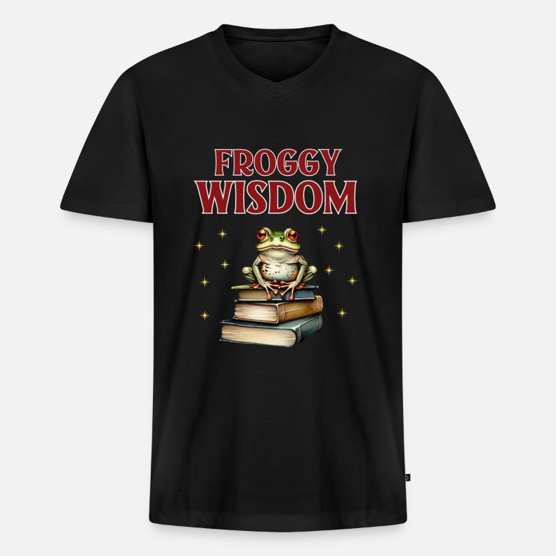 Froggy Wisdom - Männer Premium Bio T-Shirt mit V-Ausschnitt - Schwarz