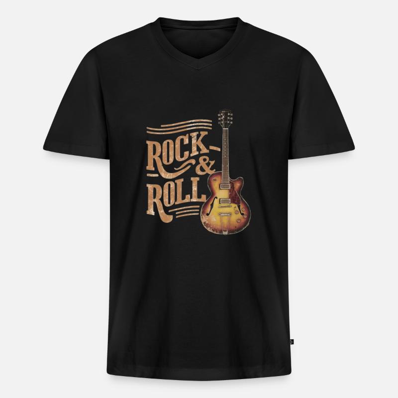 Rock & Roll - Männer Premium Bio T-Shirt mit V-Ausschnitt - Schwarz