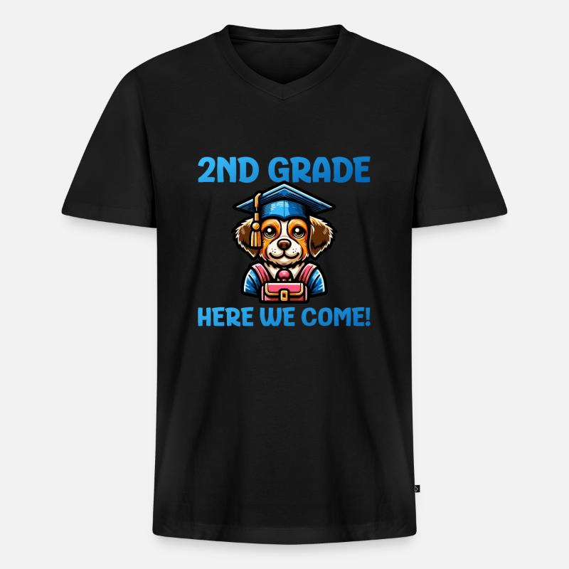 2nd Grade Here We Come - Männer Premium Bio T-Shirt mit V-Ausschnitt - Schwarz