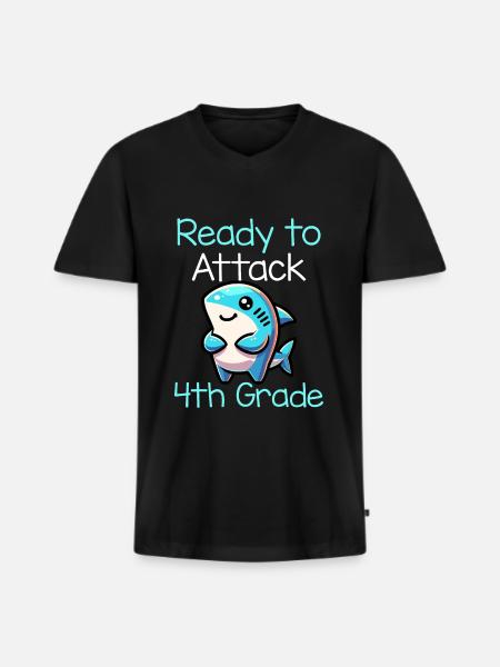 Ready To Attack 4th Grade - Männer Premium Bio T-Shirt mit V-Ausschnitt - Schwarz