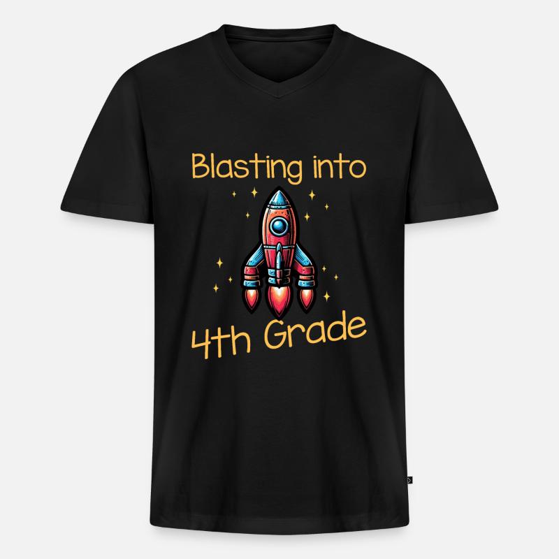Blasting Into 4th Grade - Männer Premium Bio T-Shirt mit V-Ausschnitt - Schwarz