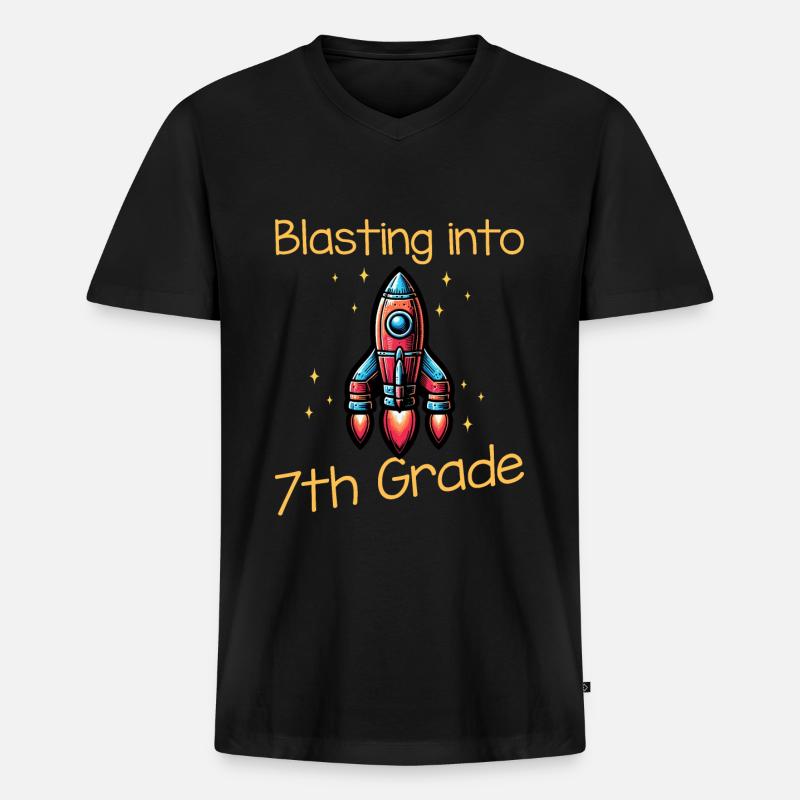 Blasting Into 7th Grade - Männer Premium Bio T-Shirt mit V-Ausschnitt - Schwarz