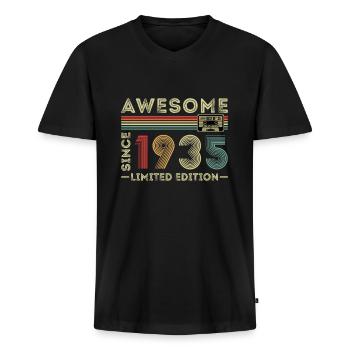 1935 Vintage Rétro Cadeau d’anniversaire - T-shirt encolure en V Premium bio Homme - noir - Devant - Nico (187cm)