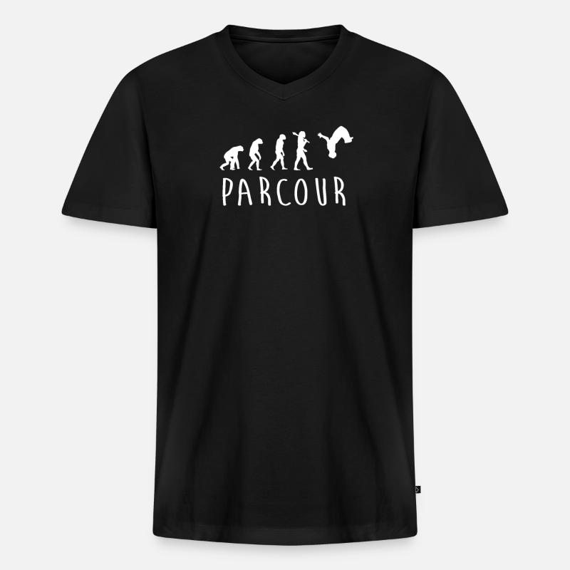Parcour Evolution - Männer Premium Bio T-Shirt mit V-Ausschnitt - Schwarz