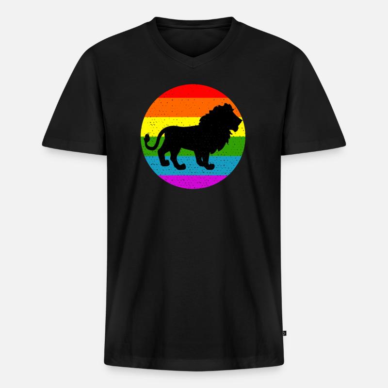 Rainbow Lion - Männer Premium Bio T-Shirt mit V-Ausschnitt - Schwarz