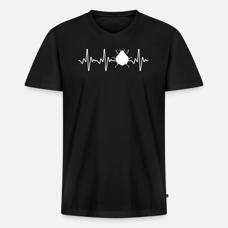 Ladybug Heartbeat - Männer Premium Bio T-Shirt mit V-Ausschnitt - Schwarz