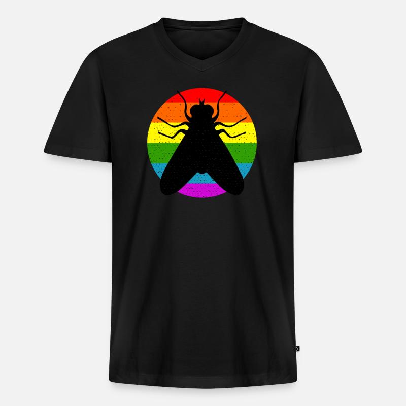 Rainbow Fly - Männer Premium Bio T-Shirt mit V-Ausschnitt - Schwarz