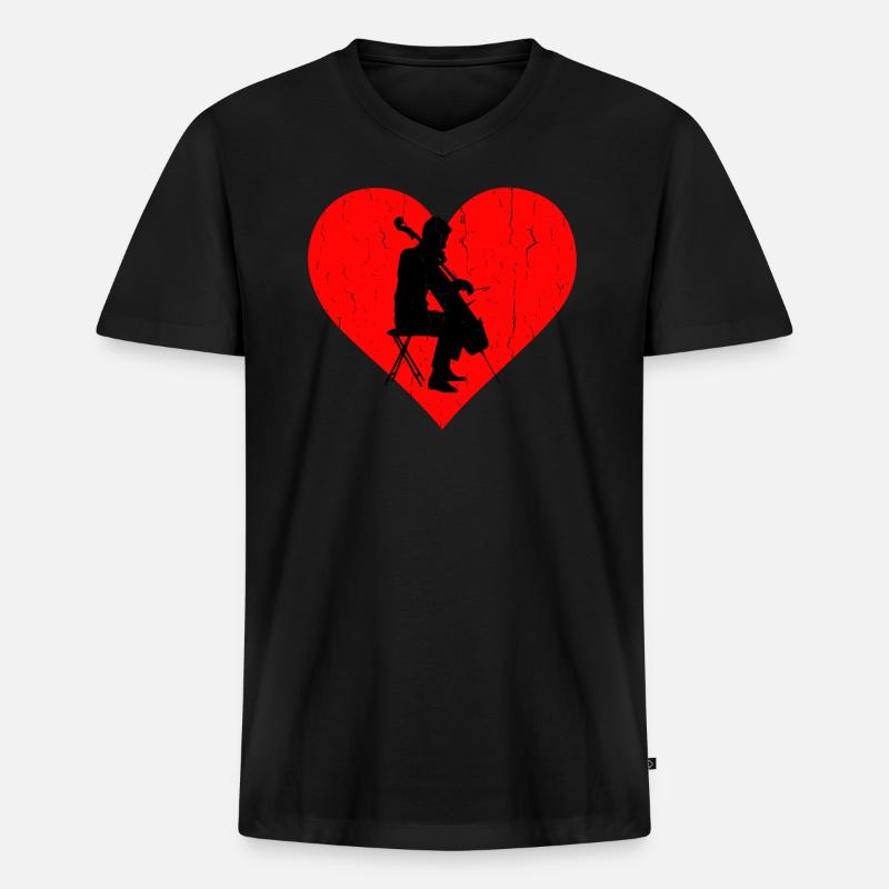Violonchelo Heart - Männer Premium Bio T-Shirt mit V-Ausschnitt - Schwarz