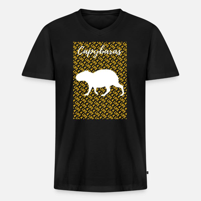 Pet Capybara Tshirt - Männer Premium Bio T-Shirt mit V-Ausschnitt - Schwarz