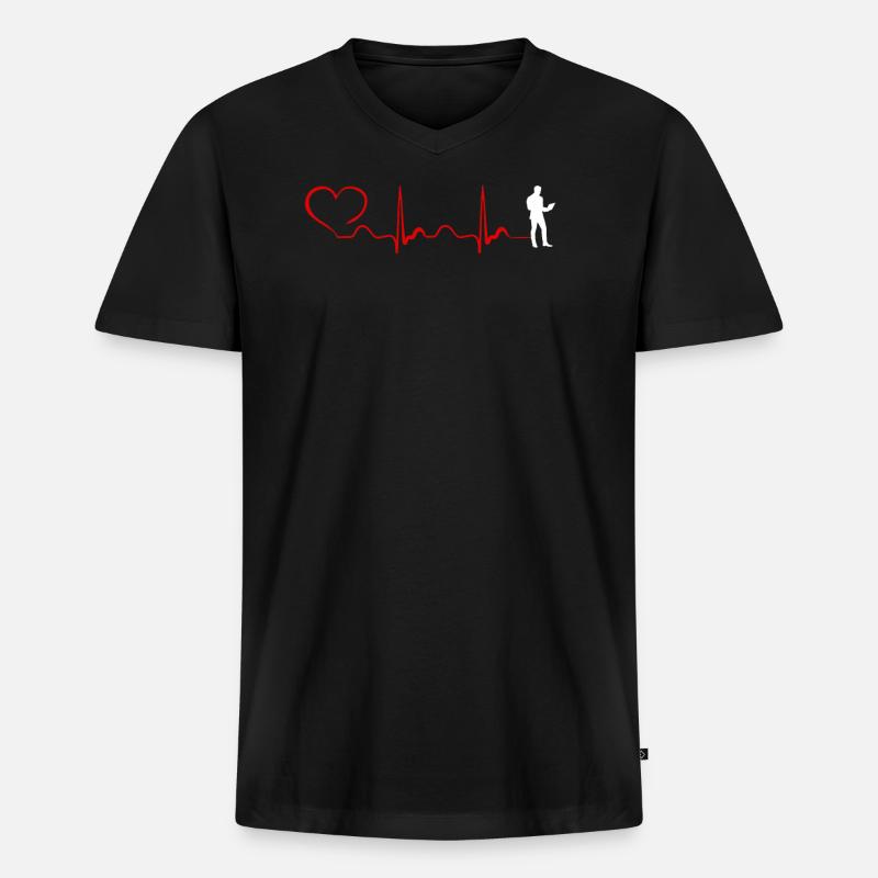 Programming Heartbeat And Heart - Männer Premium Bio T-Shirt mit V-Ausschnitt - Schwarz