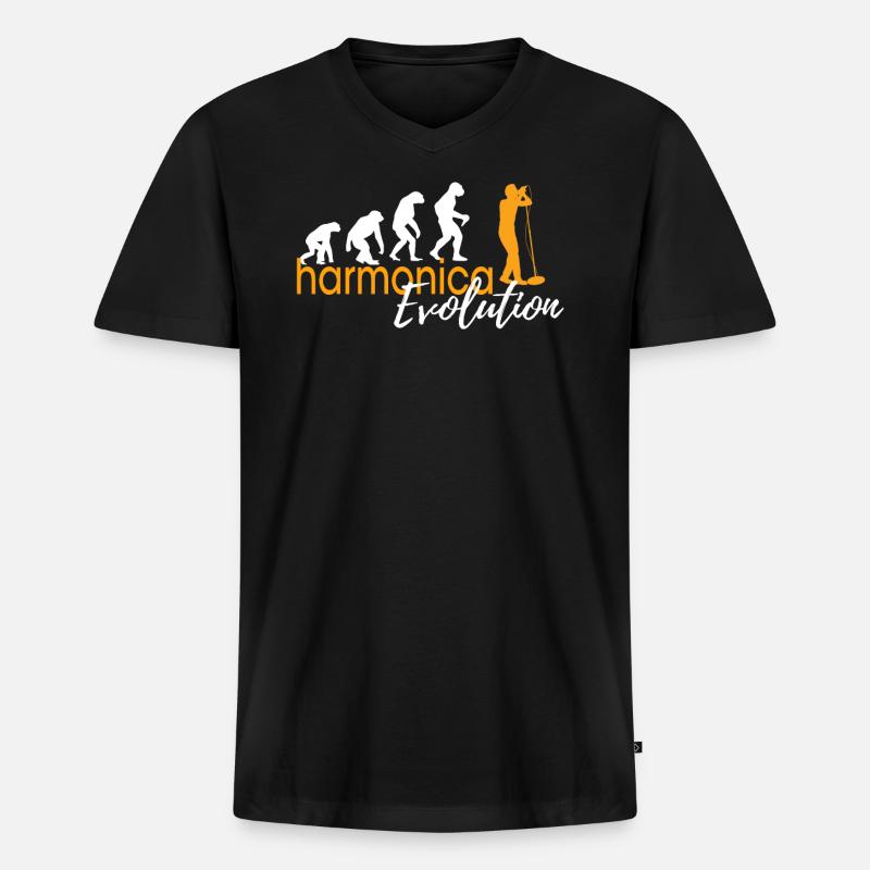 ÉVOLUTION DE L’HARMONICA - T-shirt encolure en V Premium bio Homme - noir
