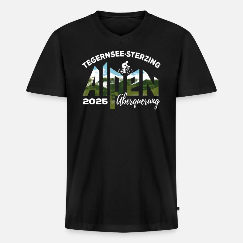 Alpenüberquerung 2025 Tegernsee Sterzing, Rad - Männer Premium Bio T-Shirt mit V-Ausschnitt - Schwarz