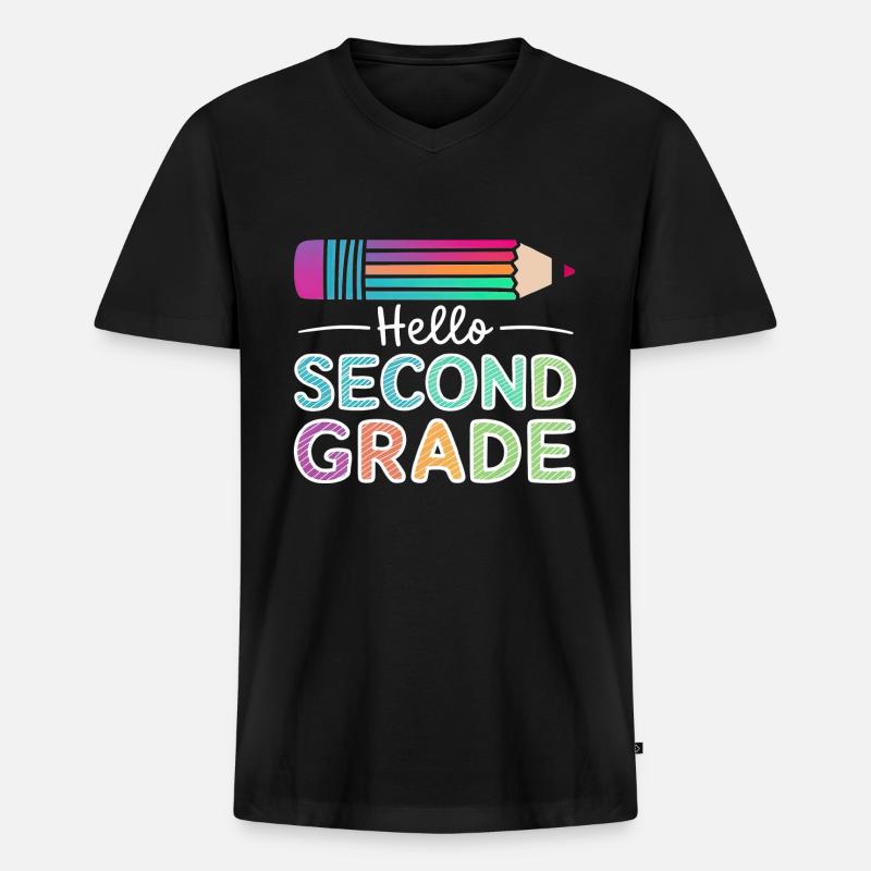 Hello Second Grade - Männer Premium Bio T-Shirt mit V-Ausschnitt - Schwarz