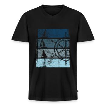 Retro Vintage Segel Segelboot Segelschiff Segler - Männer Premium Bio T-Shirt mit V-Ausschnitt - Schwarz - Vorne - Nico (187cm)