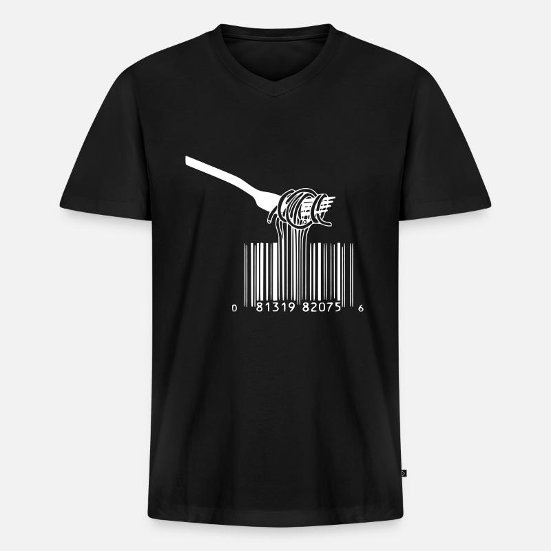 barcode gabel spaghetti - Männer Premium Bio T-Shirt mit V-Ausschnitt - Schwarz