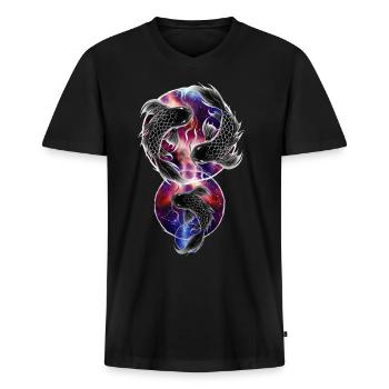 Pisces- poissons signes du zodiaque COLORÉ - T-shirt encolure en V Premium bio Homme - noir - Devant - Nico (187cm)