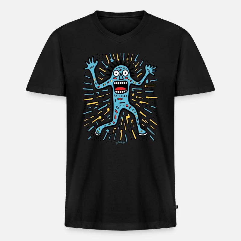 Cartoon Pop Art Charakter: Funky, Lustig, Spaß - Männer Premium Bio T-Shirt mit V-Ausschnitt - Schwarz