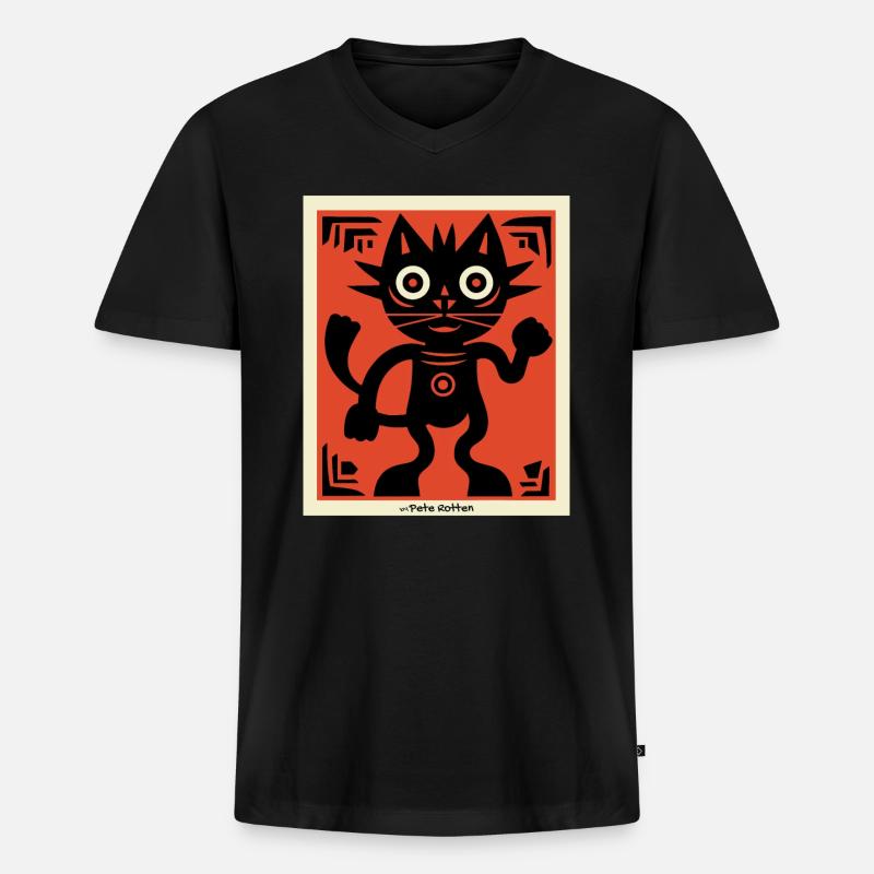 Moderne Kunst Katze - Männer Premium Bio T-Shirt mit V-Ausschnitt - Schwarz