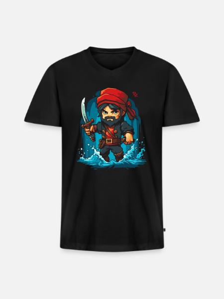 Petit pirate pixel mignon - T-shirt encolure en V Premium bio Homme - noir