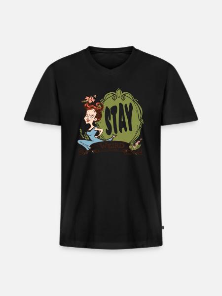 Bleib seltsam, Hausfrau - Männer Premium Bio T-Shirt mit V-Ausschnitt - Schwarz