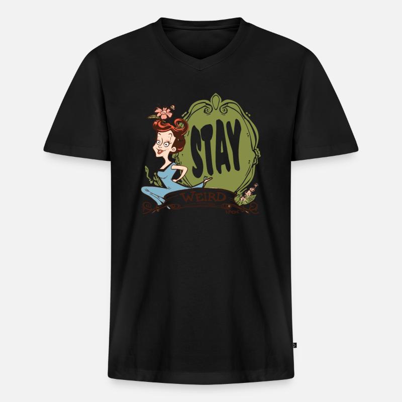 Bleib seltsam, Hausfrau - Männer Premium Bio T-Shirt mit V-Ausschnitt - Schwarz