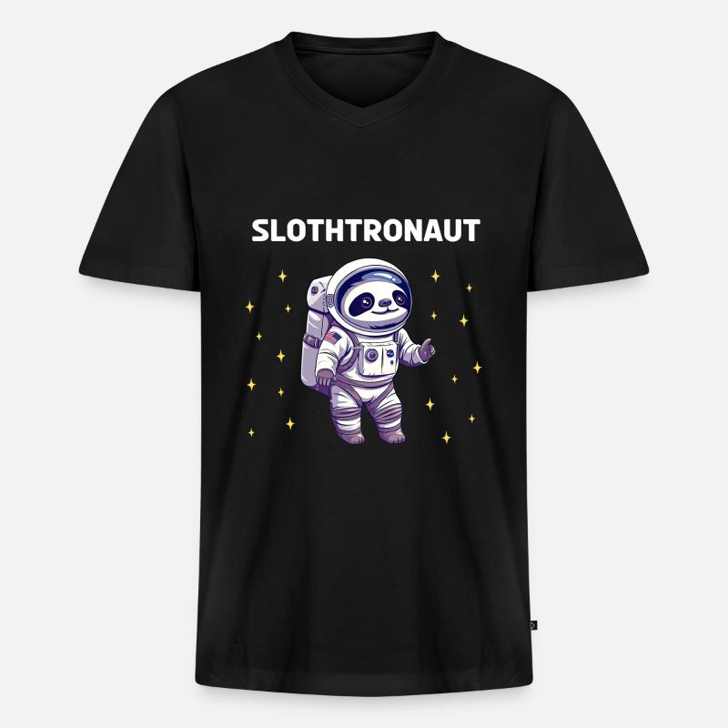 Slothtronaut - Astronautendesign - Männer Premium Bio T-Shirt mit V-Ausschnitt - Schwarz