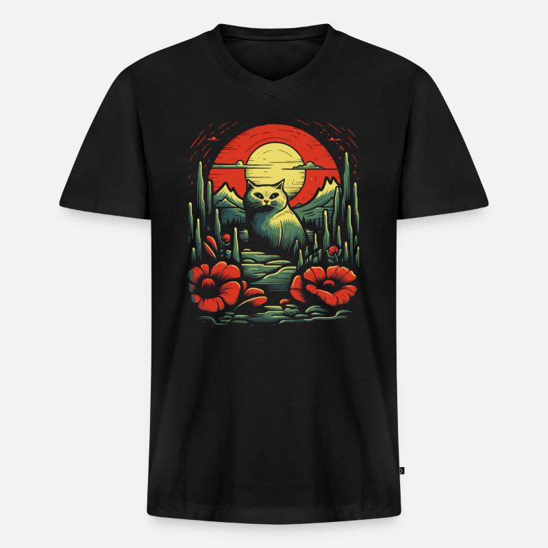 Ein Katze im Mohnfeld - Männer Premium Bio T-Shirt mit V-Ausschnitt - Schwarz