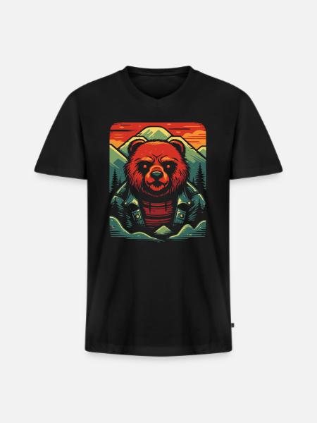 Bears Nature with Bear - Men's Premium Organic T-shirt with V-neck - black